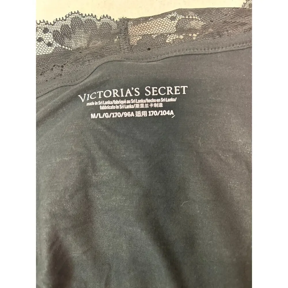 Victoria's Secret Modal Lace Trim Long Robe in Black. NWT. Size M/L